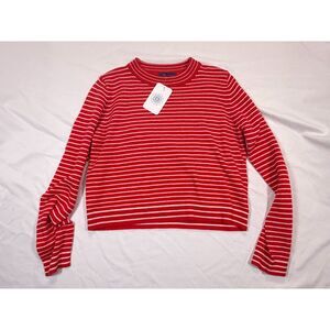 KLD Signature Striped Sweater Womens Small Wool Blend Red White Made in USA NEW